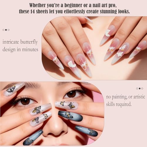 15 Sheets Butterfly Nail Stickers,5D Embossed Butterfly Nail Decals - style: Butterfly