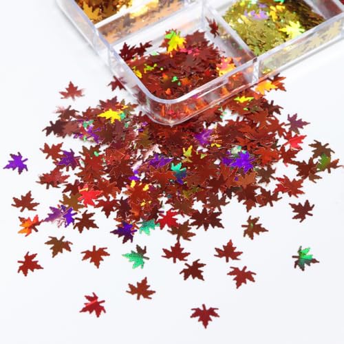 2Box 6Grids Maple Leaf Fall Nail Glitter - color: Color 10