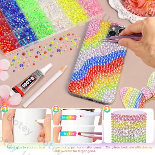 24Grid Multicolor Rhinestones Kit 3-6mm, Flatback Gems for Bedazzling - color: S6