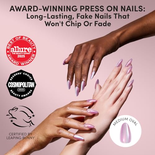 Glamnetic Press On Nails - Medium Oval, Velvet Fake Nails 30 Pc Full Kit - color: 3A - Oyster Pearl