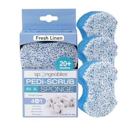 Spongeables Pedi Scrub Foot Exfoliating 20+ Wash Sponge, Fresh Linen, 3 Count - color: Fresh Linen, size: 1 Count (Pack of 3)