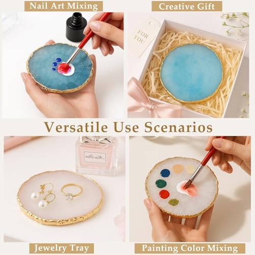 2PCS Resin Nail Art Mixing Palette – Gold-Edged Cosmetic Display Board for Nail Gel, Foundation, Eyeshadow & Pigment Blending, Durable & Easy to Clean