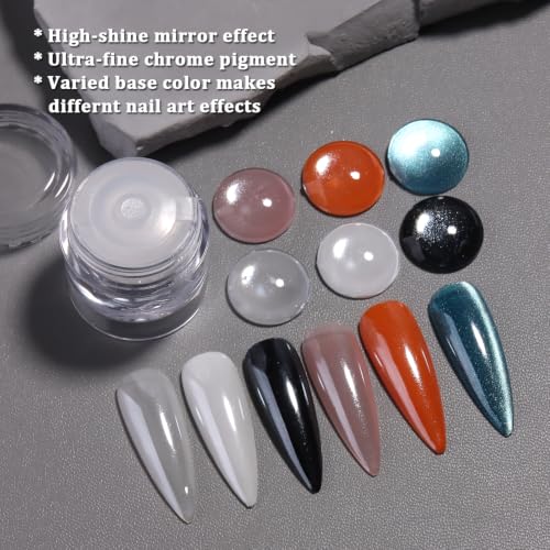 Glaze White Chrome Nail Powder, Glazed Donut Metallic Mirror Effect Pigment - color: White High-gloss