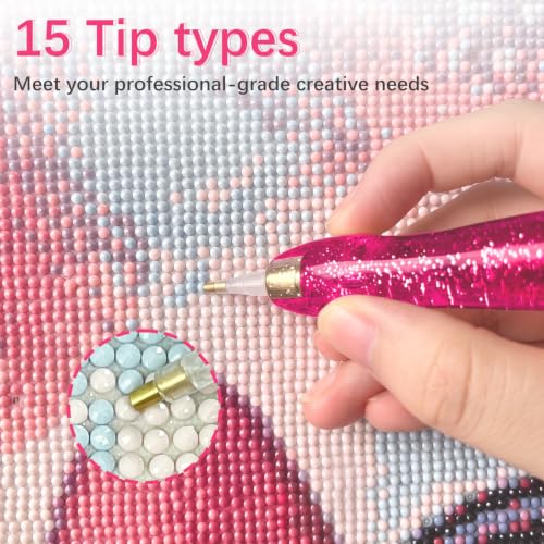 26 Piece 5D Ergonomic Diamond Art Painting Pens Kit,Rose red - color: Rose red