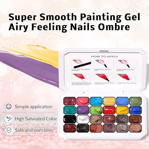 Ombre Gel Polish Palette,24Colors Pat Gel Paint Nail Art Kit Sponge Patting - size: 24 Colors C