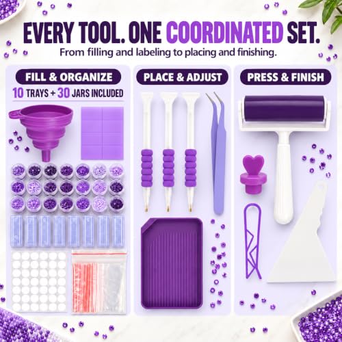 MERATIA Diamond Art Storage Case, 10 Lidded Trays and 30 Screw-Top Jars - color: Purple 40 Slots-2 Sizes