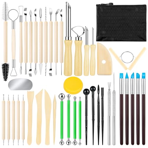 44Pcs Clay Sculpting Tools Kit, Ceramic Clay Ball Stylus Dot Painting Tools, Air Dry Clay Tools Set for Carving, Dotting, Embossing, Shaping, Molding, Pottery Crafts, Nail Art, Rhinestone, Rock - color: 44PCS