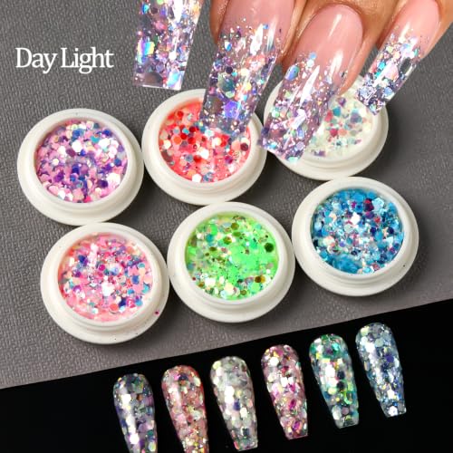 Halloween Glow in the Dark Glitter Nail Art Sequins 3D Luminous Nail Flakes