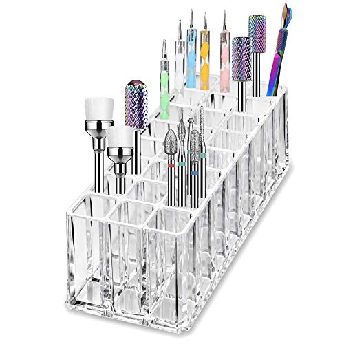 Acrylic Nail Art Tool Organizer 24 Space Deep Slot Wall Storage Vanity Cosmetic Container For All Salon Pro Nailcare Tool Kit Set