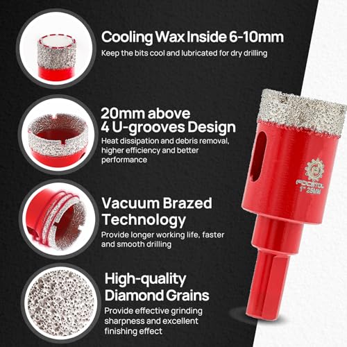FOCSTOL Diamond Drill Bits Set 12PCS, 1/4"-4" Tile Hole Saw Kit - size: KIT11