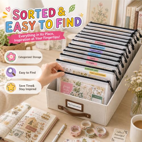 12 Pcs Sticker Storage Organizer Clear Zipper Pouches (Mixed Size) - size: Mix Size