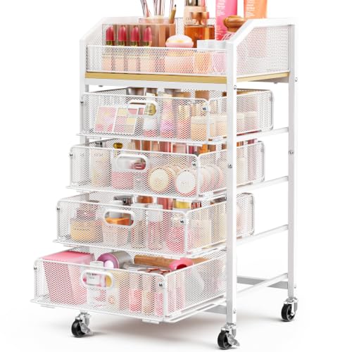 SUNALLY Rolling Makeup Cart with Drawers, Rolling Vanity Nail Cart, White - color: White, size: 5 Tier
