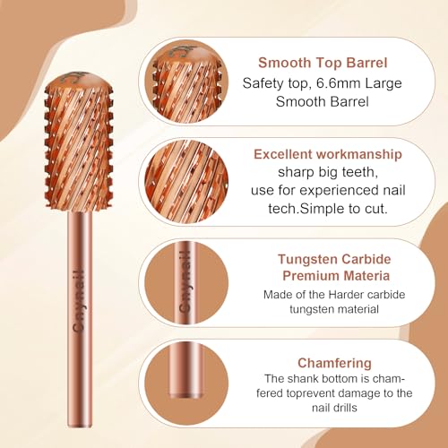 3/32" Large Smooth Barrel Safety Nail Drill Bit for Gel & Acrylic Removal - color: Rose Gold, size: 2XC