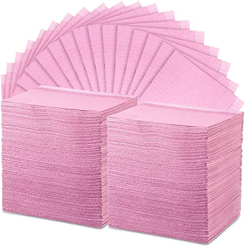 Newwiee 250 Pcs Disposable Nail Table Towels Mat, 13'' x 18'' Patient Bibs 3 Ply Waterproof Tattoo Bibs Nail Towels Paper Tray Covers Clean Pads Tattoo Supplies (Pink) - color: Pink