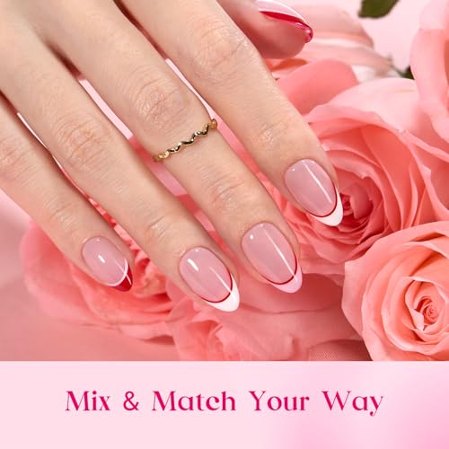 Beetles Press On Nails - Romantic Dream, 3 Colors Short Almond 192 Pcs - color: K - Romantic Dream - S