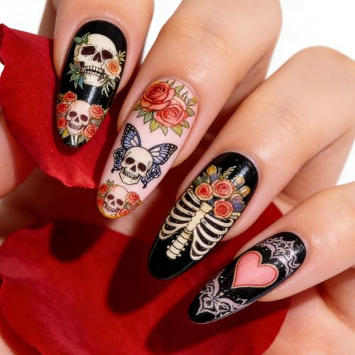 6 Sheets Nail Stamping Plate Skull Rose Nail Art Stamp - color: Skull Rose