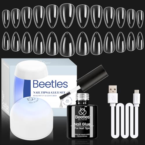 Beetles Gel Nail Kit Clear, Almond Short, 500pcs 12 Sizes, Fall Nails - color: Short Almond 500pcs (Clear Nail Tips Kit)
