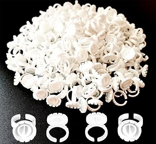 Glue Rings for Eyelash Extension, 300 PCS Glue Rings Lash Extension Supplies Lash Rings for Glue, Disposable Glue Cups Eyelash Glue Holder Lash Extension Glue Rings, Lash Fan Blossom Glue Cups, White - color: white