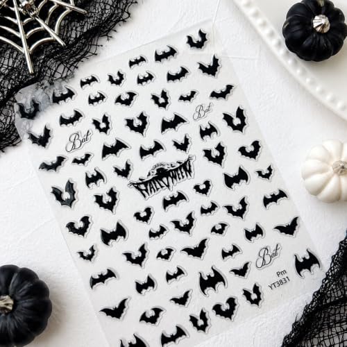 Halloween Nail Stickers for Nail Art Scary Bat Nail Art Stickers Holiday Cute 5D Embossed Black Nail Decals Self-Adhesive Nails Supply Manicure Sliders for Nails Decoration - color: Halloween Style2