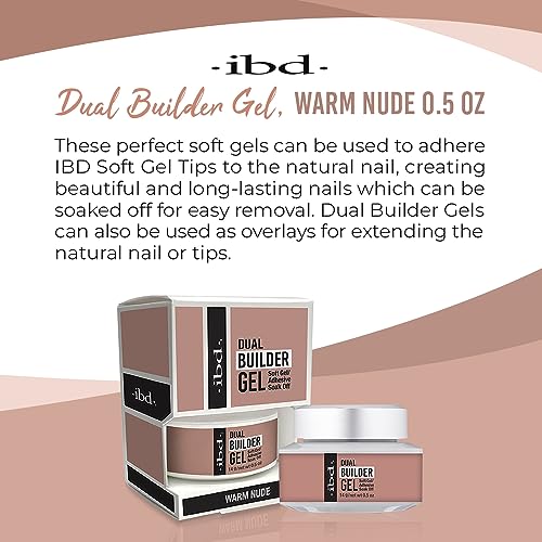 IBD Dual Builder Gel - Soft Gels and Adhesive Soak Off for Artificial Nail Extension, Professional Manicure Sculpting and Overlays, Warm Nude, 0.5 oz, 1 Pack - color: Warm Nude
