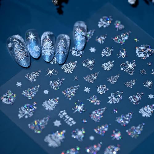 Laser Silver White Glitter Star Christmas Tree Christmas Nail Stickers - color: Color 15