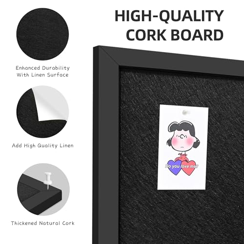 2-Pack 12"x16" Black Framed Black Linen Bulletin Board, Framed Pin Board - color: Black, size: 12*16inch-2pack