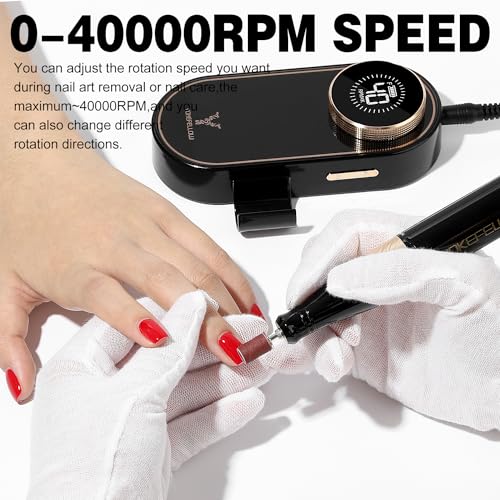YOKE FELLOW Electric Nail File - Nail Drill Machine for Acrylic Nail Kit with Nail Dust Brush for Dip Powder Manicure Pedicure 40000RPM Rechargeable Nail Drill Gift Set for Women - color: Black