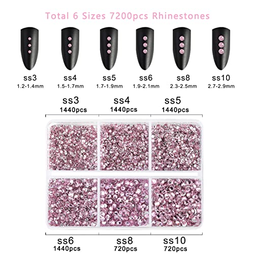 Beadsland Flatback Rhinestones, Light Pink, 7200pcs Mixed 6 Sizes - color: Light pink