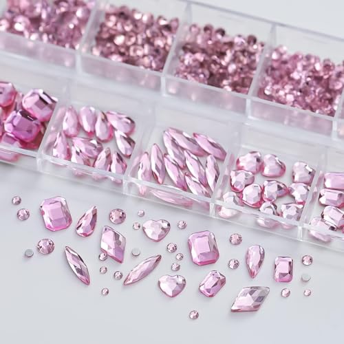 Nail Art Rhinestones Kit Nail Gems Ab Flat Bottom Special-Shaped Drill, with Storage Organizer Box/Wax Pencil/Tweezers for Nail Art Craft (Purple) - color: Purple