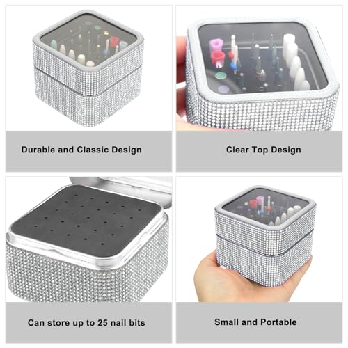 Cellentool 30 Holes Nail Drill Bits Holder Rhinestone Case Box - color: Silver, size: 30 Holes