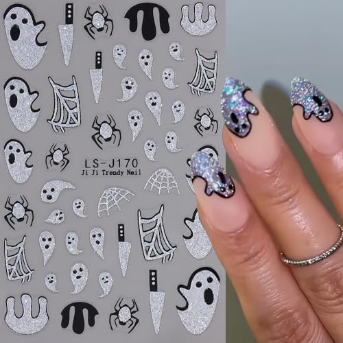 6Sheets Gothic Nail Stickers 3D Self-Adhesive Glitter Ghost Bat Nail Decals Skull Spider Web Blood Drop Knife Nail Designs Pumpkin Spider Nail Art Stickers Halloween Supplies for Women Manicure DIY - color: Halloween10