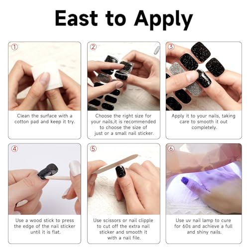 Semi Cured Gel Nail Strips (Black Leopard), 28pcs Gel Nail Stickers - color: Black Leopard