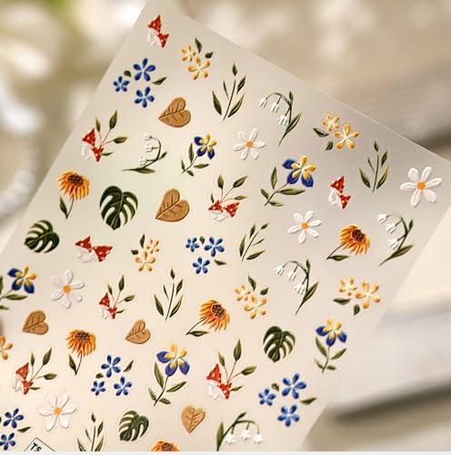 5D Embossed Flower Nail Art Stickers, White Floral, TS-4236 - style: TS-4236