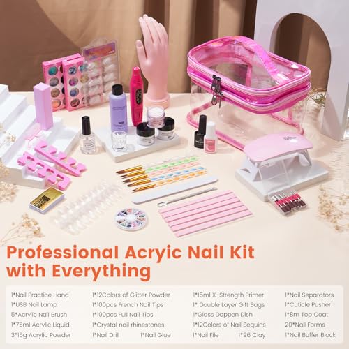 Nail Kit for Beginners with Everything- Practice Hands & Storage Gift Bag - color: Sparkling Pink