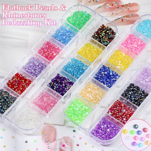 6 Boxes 2mm Nail Art Rhinestones for Bedazzling Kit, Mixed-Color Small Jelly Clear AB Rhinestones Decoration Flatback Pearls Nail Accessories with Tweezers and Brush for Nails DIY Tumblers Face Makeup - color: Mixed-Color - 2mm