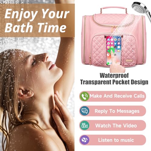 Tealari Large Toiletry Bag for Women Men,Bathroom Bag,Water Resistant Shower Bag,Makeup Bag,Toiletry Bags for Traveling,Hanging Toiletry Bag with Transparent Waterproof Phone Pocket (Pink) - color: Pink