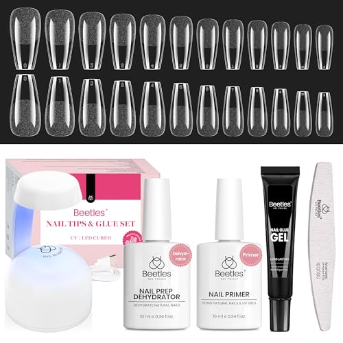 Beetles Gel Nail Kit Medium Coffin with Nail Dehydrator and Primer 576Pcs