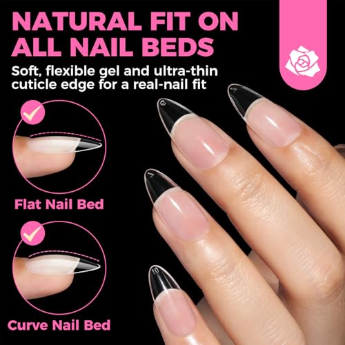 UNA GELLA Almond Gel Nail Tips 504PCS Pre-Etched Clear Fake Nails Tips