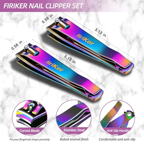 FiriKer 2 Pcs Rainbow Nail Clippers Set, Fingernail and Toenail Clippers - color: Rainbow
