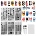 6 Sheets Nail Stamping Plate Minimalist Nail Art Stamp - color: Checkerboard