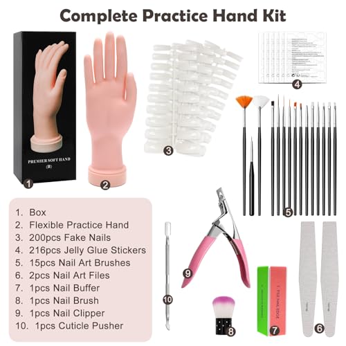 Coitak Manicure Training Hand Nail Kit for Beginners, Flexible Fake Hand