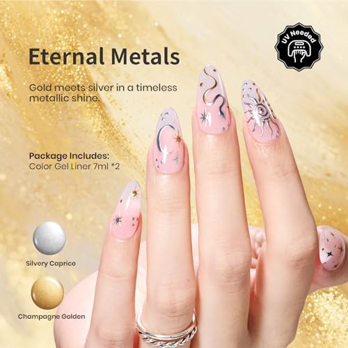 Beetles Gel Liner Nail Polish Set Metallic Silver Gold 2pcs Gel Nail Polish - color: C - Gold Silver-2