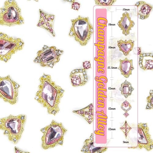 qiipii 24pcs Pink Luxury Nail Charms +2000pcs Rhinestones 3D Big Nail Gems K9 Glass Nail Crystals Diamonds Jewelry Stones Alloy Nail Art Studs Decor Supplies Heart Charms for Arylic Nails DIY Crafts - color: Luxury Charms - Pink, size: 2 Box