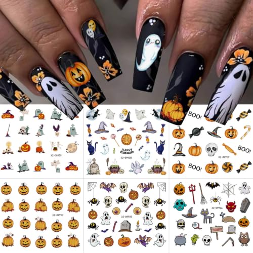30Sheets Halloween Nail Stickers, Ghost, & Skull, Spider Design - color: Style-20
