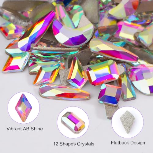 Canvalite 3438Pcs Rhinestones Nail Gems, 12 Styles 3D Glass AB Crystals Charms Shiny Multi Shape Flatback Nail Rhinestones for Nail Art with Picker and Tweezers for DIY Nail Art - color: Transparent AB, size: 12 Styles