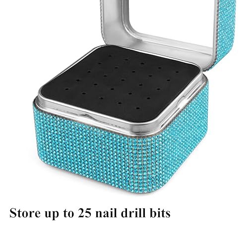 Cellentool 25 Holes Nail Drill Bits Holder Rhinestone Case Box - color: Lake Blue, size: 25 Holes