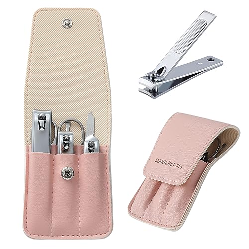 Nail Clipper Set for Women, Manicure Kit with Case, Travel Grooming Gift - color: Pink