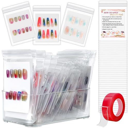 Press On Nail Packaging & Storage Set, 30 PVC Bags, Acrylic Box