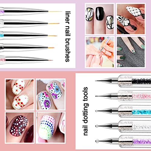 10pcs Nail Art Brush Set - Dotting Tools, Liner, Ombre, Clean Up, Design & Acrylic Manicure Brushes for Nail Art & Painting Kit - color: silver