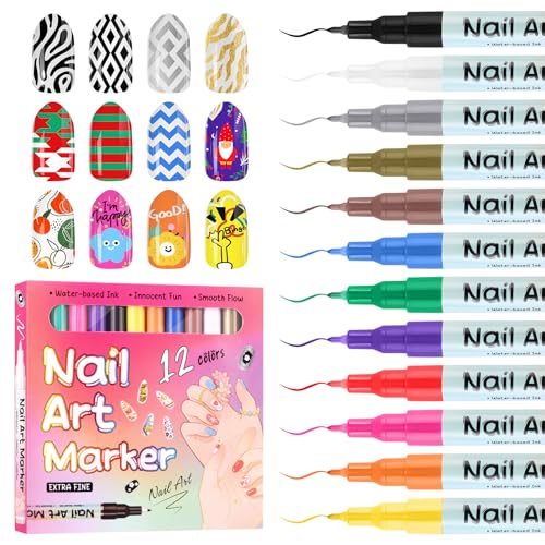 Kalolary 12 Color 0.5MM Nail Art Pens Set 3D Nail Art Pens - color: S